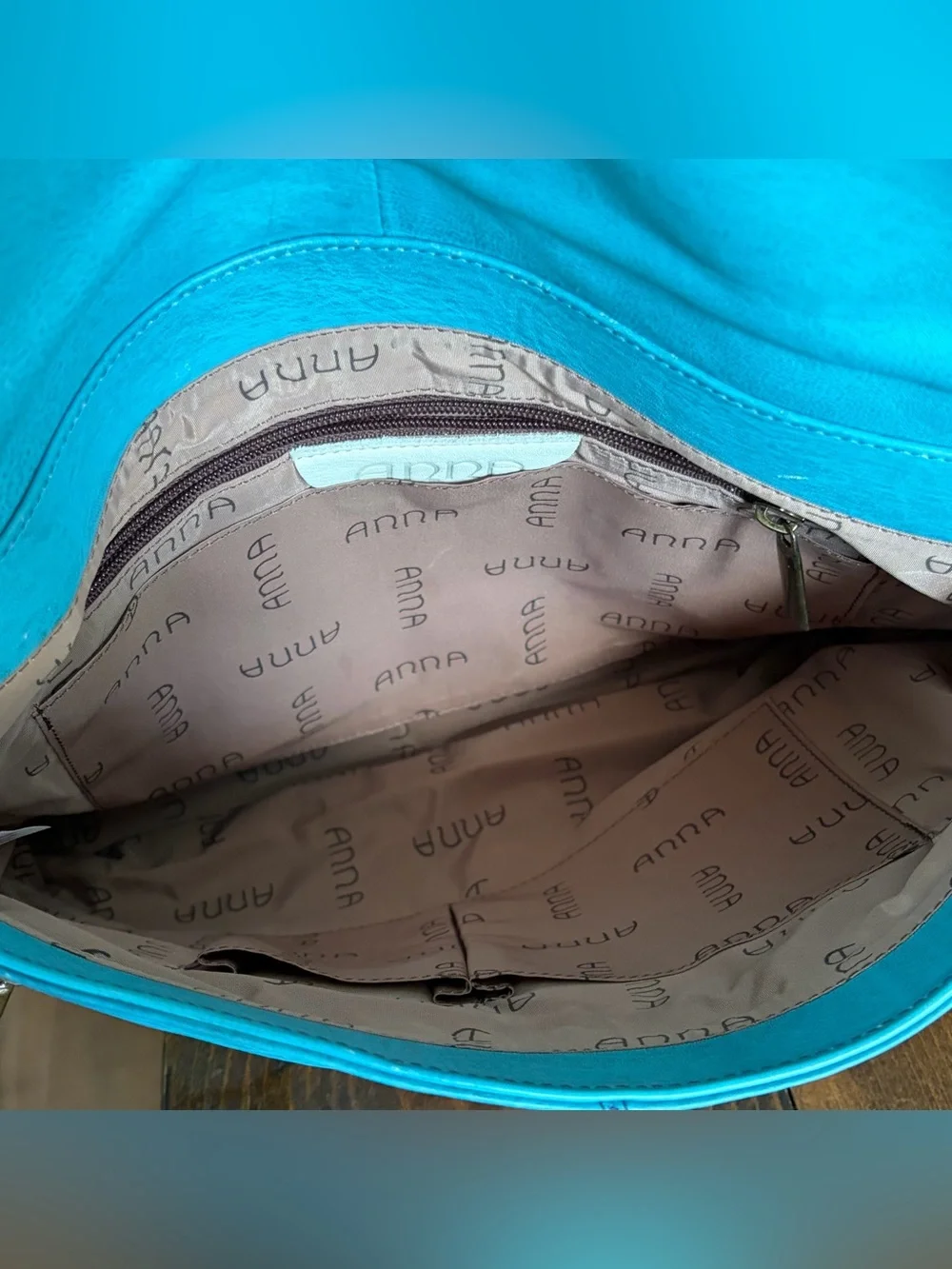 Anna by Anuschka Hand-painted Leather Blue Bird Crossbody Shoulder Bag Large - Picture 9 of 9